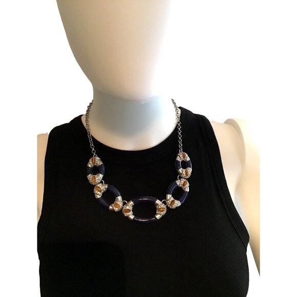 BEAUTIFUL WOMEN STATEMENT SILVER/BLUUE NECKLACE - Picture 2 of 4